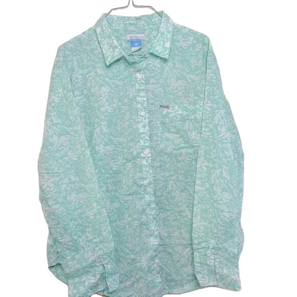 Columbia PFG Mens Green Tropical Long Sleeve Button Down Shirt